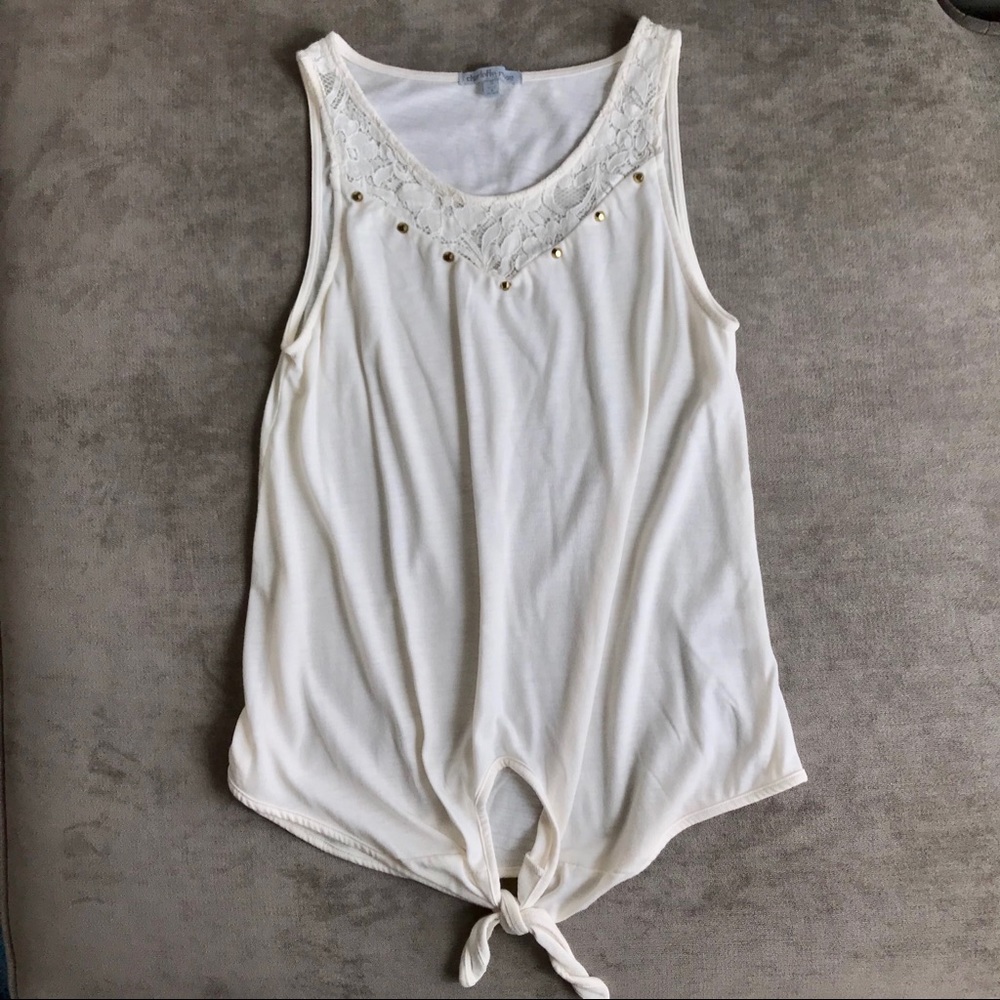Cream Tank Top w/ Tie & Details